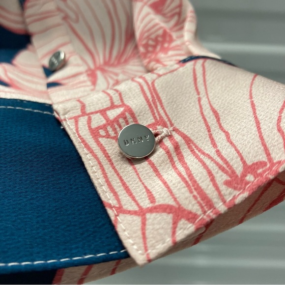 DKNY Women's Navy and Pink Floral Button Down Shirt - Picture 13 of 14